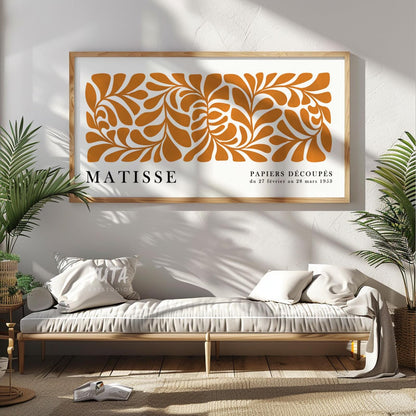 Matisse botanical poster featuring organic floral forms and bold orange paper cutout inspired artwork