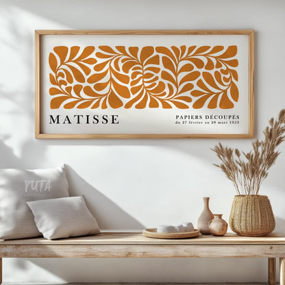 Matisse floral wall art featuring abstract flower and leaf shapes in warm orange tones