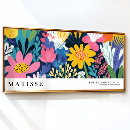 Matisse inspired flower wall art featuring colorful wildflowers, botanical foliage and vibrant modern design