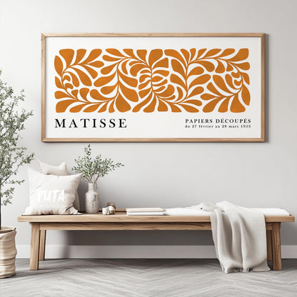 Matisse poster showcasing orange botanical motifs, organic leaf forms and iconic paper cutout inspired artwork