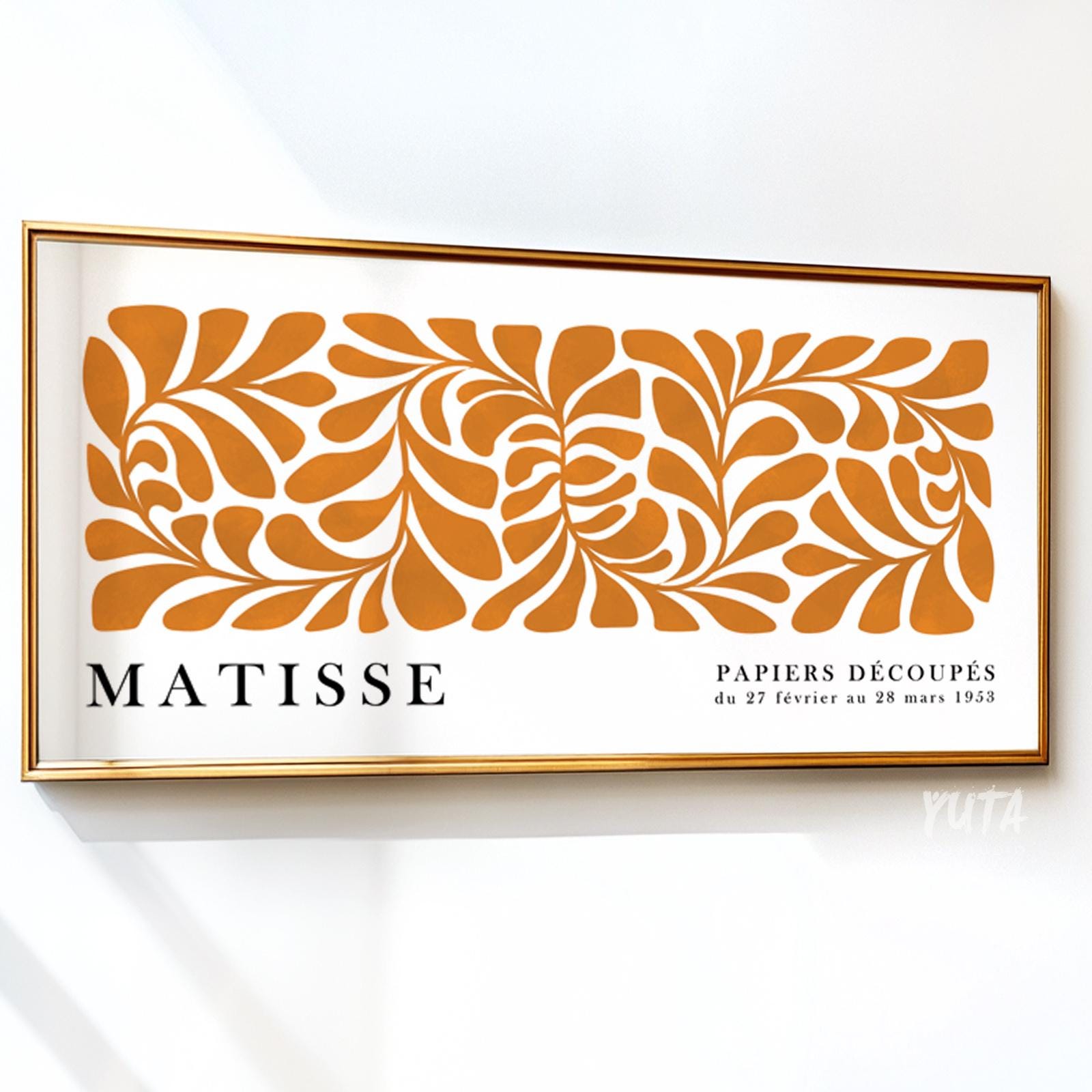 Matisse wall art featuring orange botanical cutout shapes and abstract floral forms in a modern gallery poster design