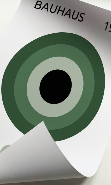 Mid Century Modern geometric prints in green, black, and white