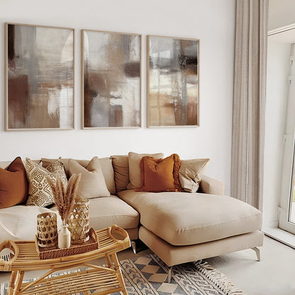 Scandinavian neutral abstract print set for living room décor