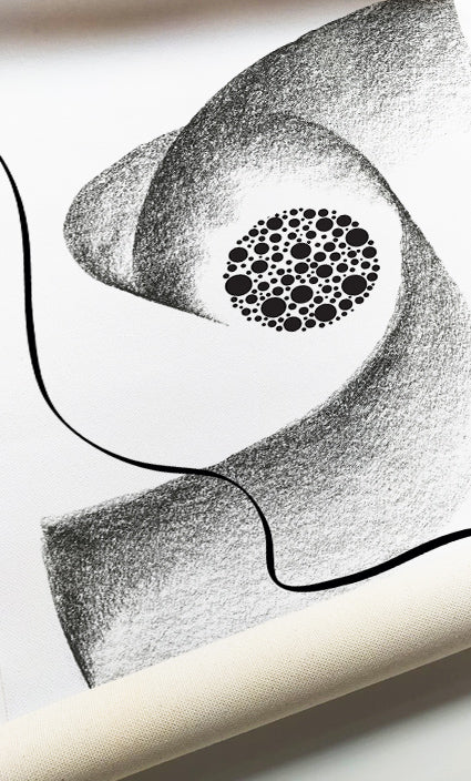 Minimalist abstract wall art featuring charcoal brush textures and organic forms