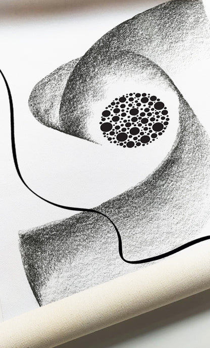 Minimalist abstract wall art featuring charcoal brush textures and organic forms