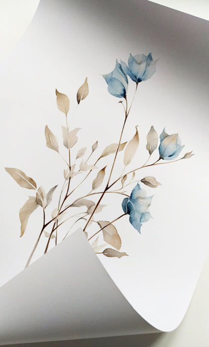 Minimalist blue flower wall art for Scandinavian interiors