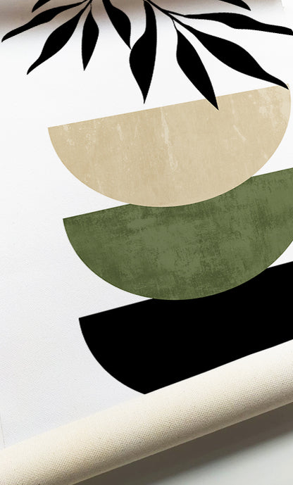 Botanical gallery wall featuring abstract circles, arches, and modern organic compositions