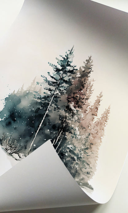 Watercolor pine tree prints for bedroom and living room décor
