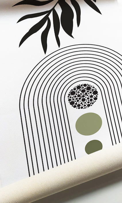 Organic Modern wall art with botanical silhouettes and minimalist geometric arches