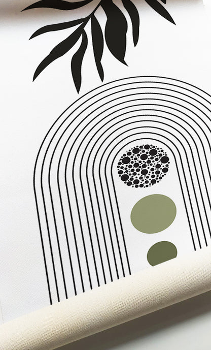 Organic Modern wall art with botanical silhouettes and minimalist geometric arches