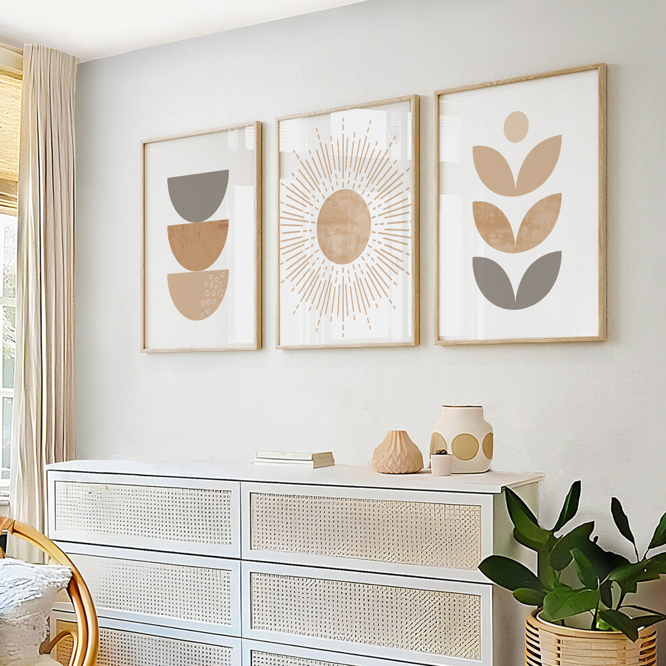 Organic Modern abstract wall art with layered geometric forms and soft neutral colors