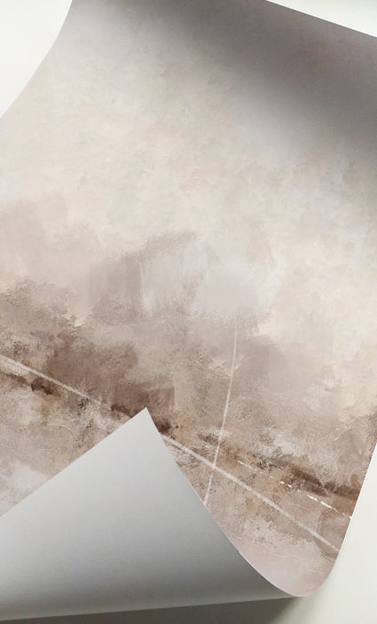 Minimalist landscape prints with soft neutral horizons and textured brushwork