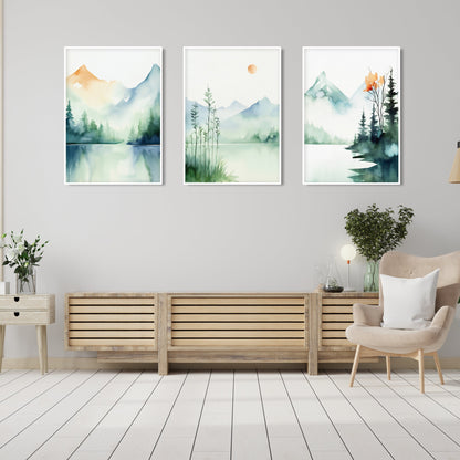 Neutral mountain wall decor for bedroom or living room styling