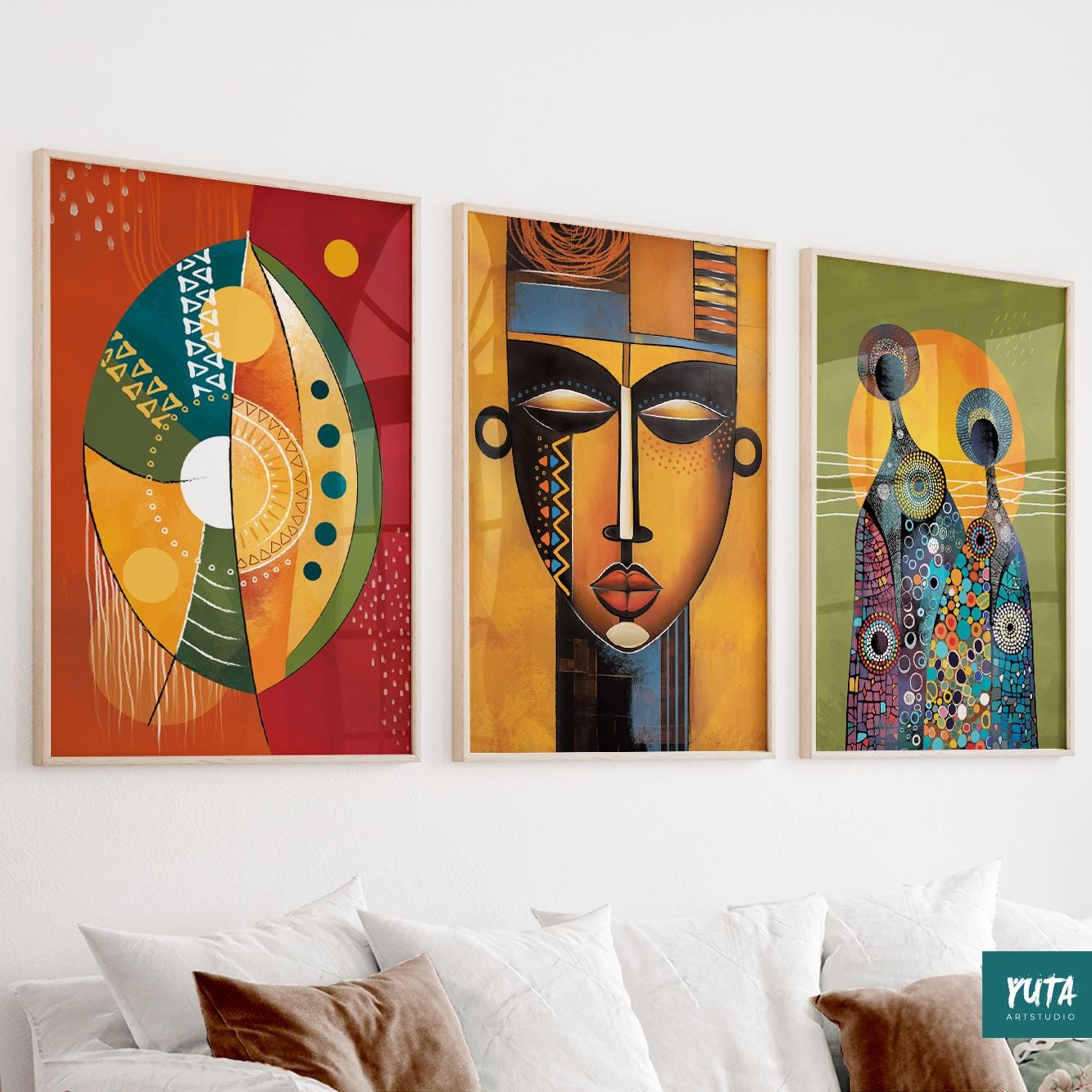 Abstract African wall print set – vibrant people art in Afrocentric style, perfect for modern interiors