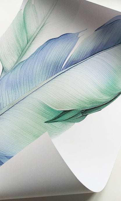 Tropical botanical wall art set with minimalist leaf illustrations in soft natural colors