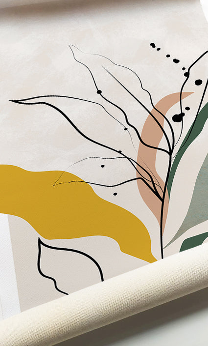 Organic Modern botanical gallery wall featuring neutral leaves and soft earthy colors
