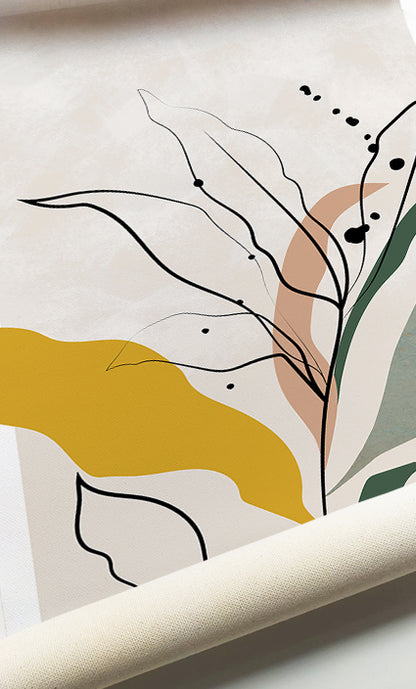 Organic Modern botanical gallery wall featuring neutral leaves and soft earthy colors