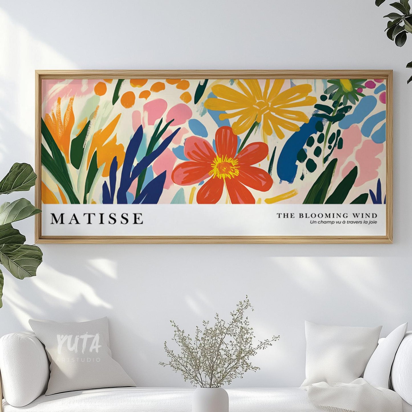 Modern botanical wall art featuring colorful flowers and expressive nature inspired artwork
