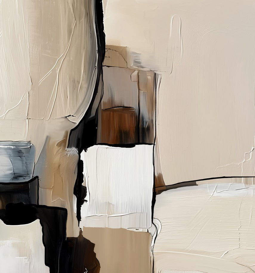 Beige abstract wall décor combining expressive textures with minimalist geometric forms