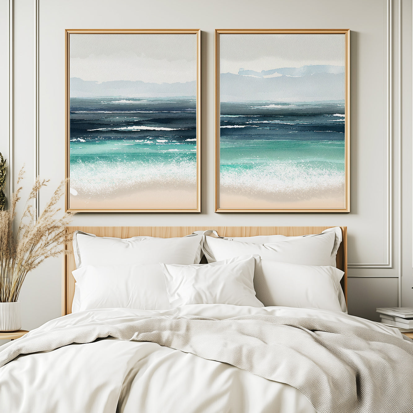 Coastal wall art for bedroom with calming beach colors