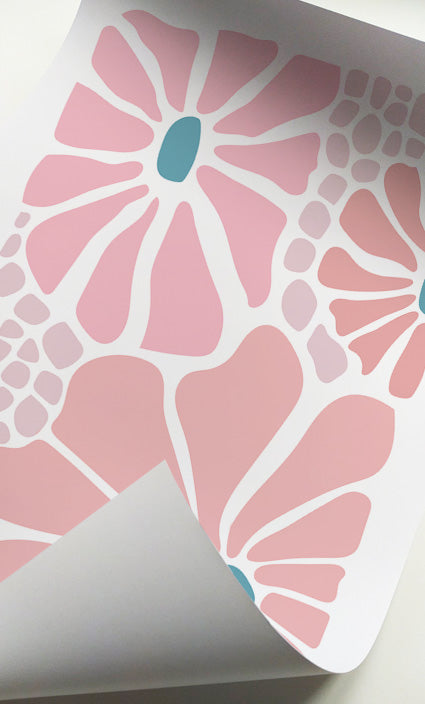 Contemporary flower wall art with blush pink botanical shapes and minimalist design