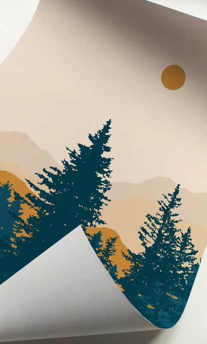 Contemporary landscape artwork inspired by mountain forests