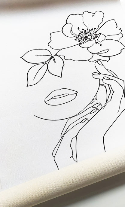 Contemporary abstract woman wall art featuring clean minimalist line illustrations
