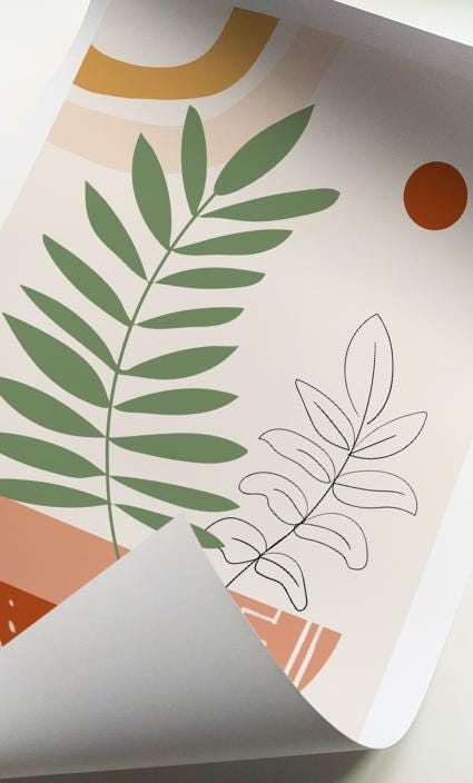 Rolled botanical wall art print showing unframed edge and paper thickness.