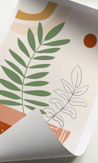 Rolled botanical wall art print showing unframed edge and paper thickness.