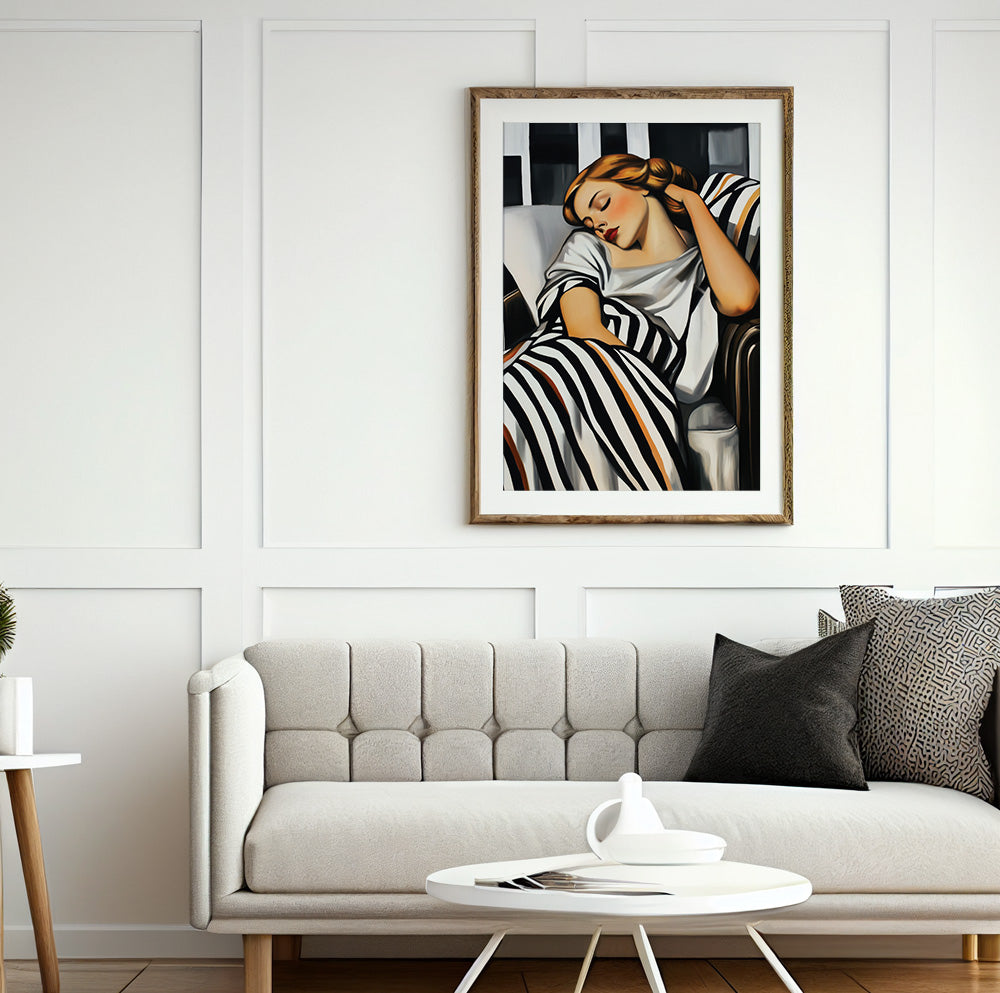 Modern woman portrait wall art featuring a peaceful female figure with closed eyes