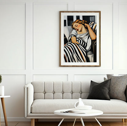 Modern woman portrait wall art featuring a peaceful female figure with closed eyes