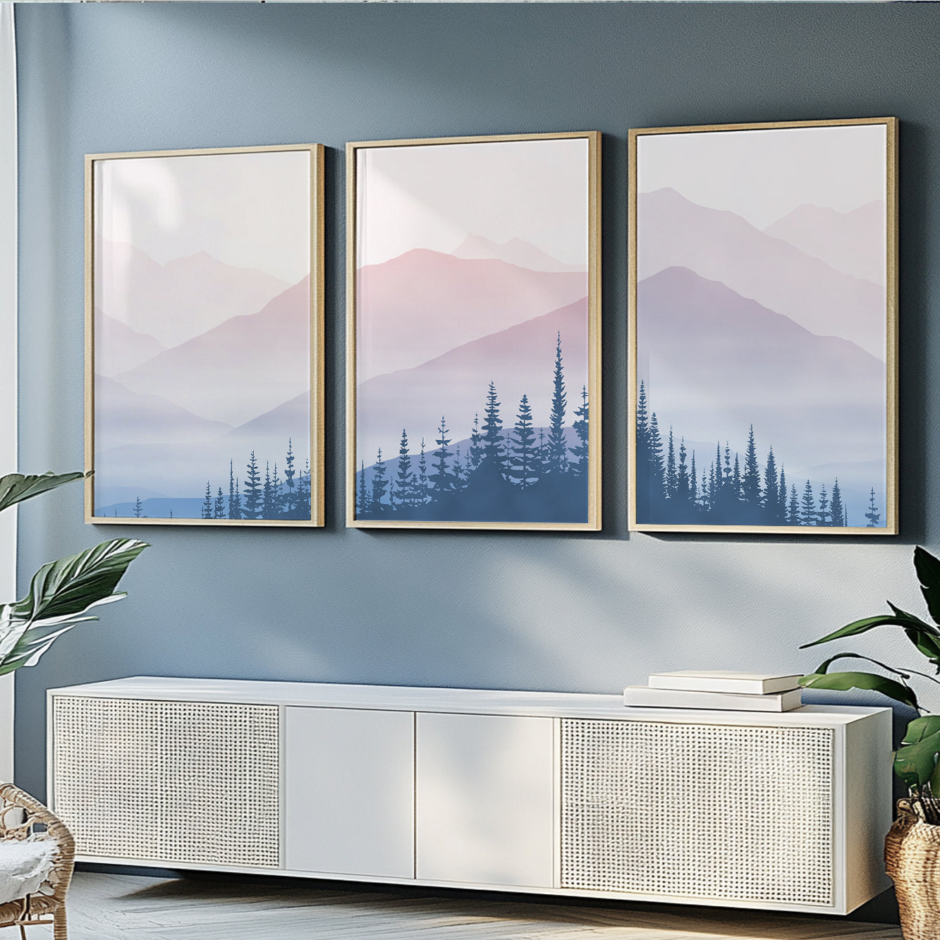 Blue mountain gallery wall set for modern living room décor