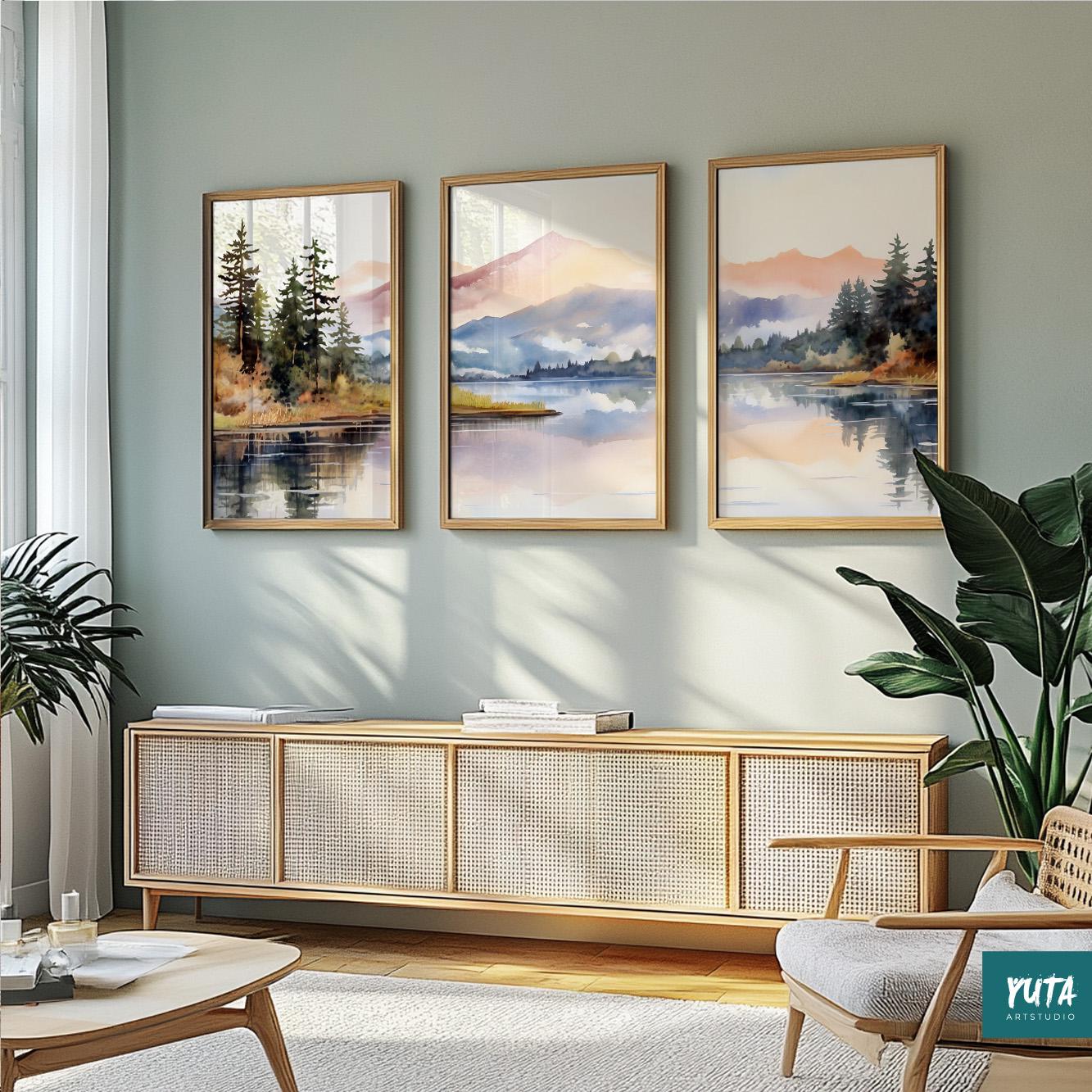 Nordic mountain wall art – abstract set of 3 nature posters for stylish wall decoration.