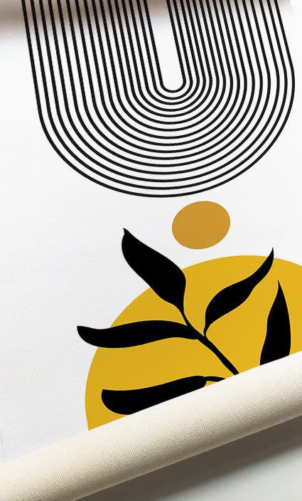 Contemporary geometric artwork bringing warmth and vibrant color to modern interiors