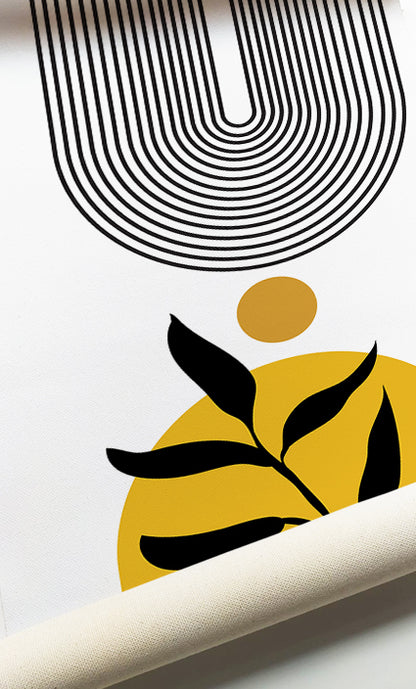 Contemporary geometric artwork bringing warmth and vibrant color to modern interiors