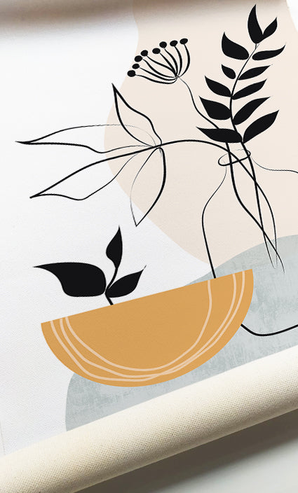 Modern floral wall art combining abstract botanical forms with Scandinavian simplicity