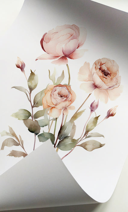 Organic modern botanical wall art with blush roses