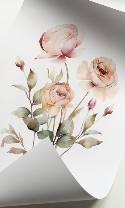 Organic modern botanical wall art with blush roses