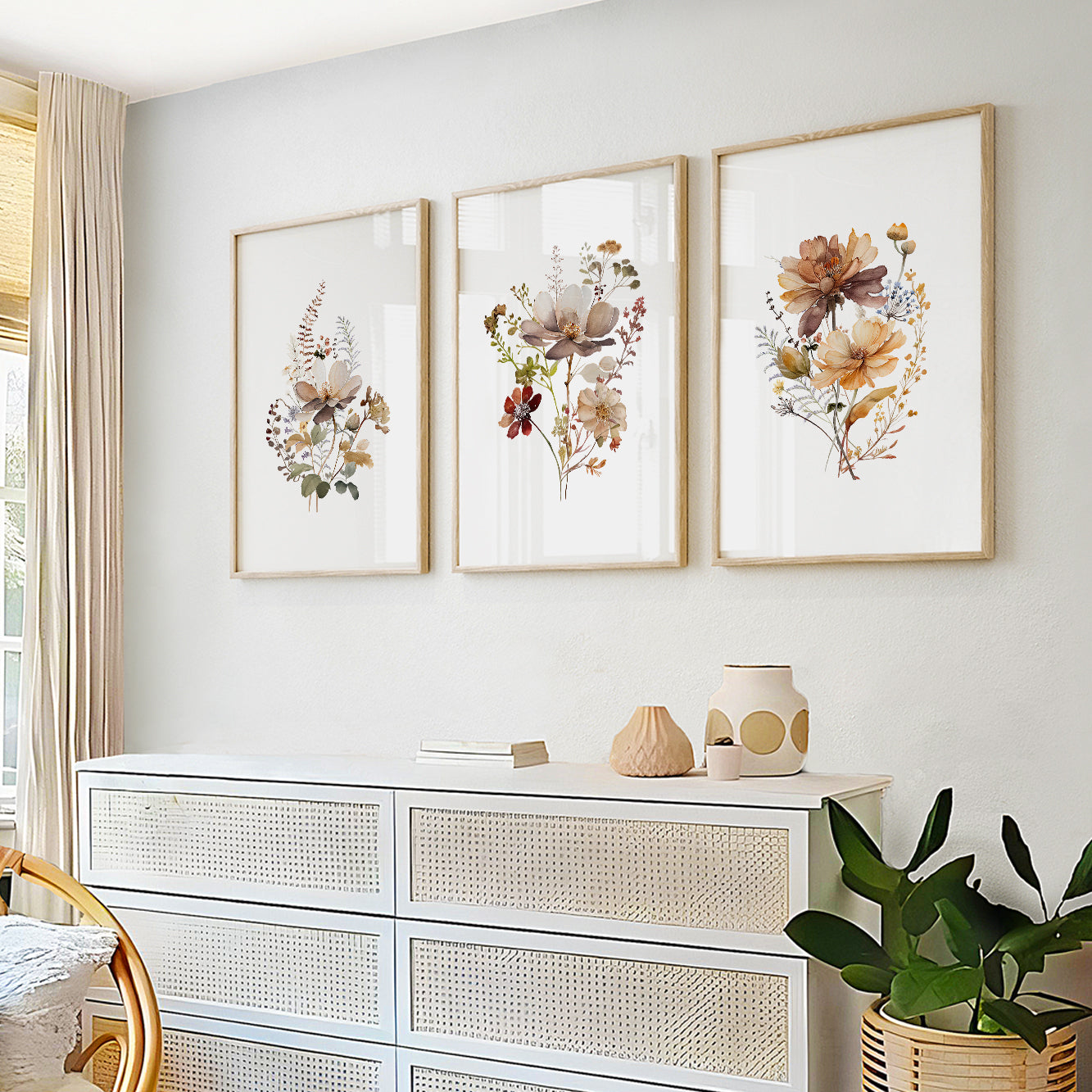 Neutral floral print set for Scandinavian home décor