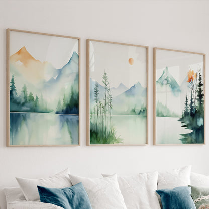 Neutral mountain wall decor for bedroom or living room styling