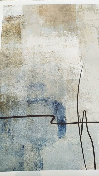Neutral wall art with abstract blue accents, layered textures and sophisticated modern composition