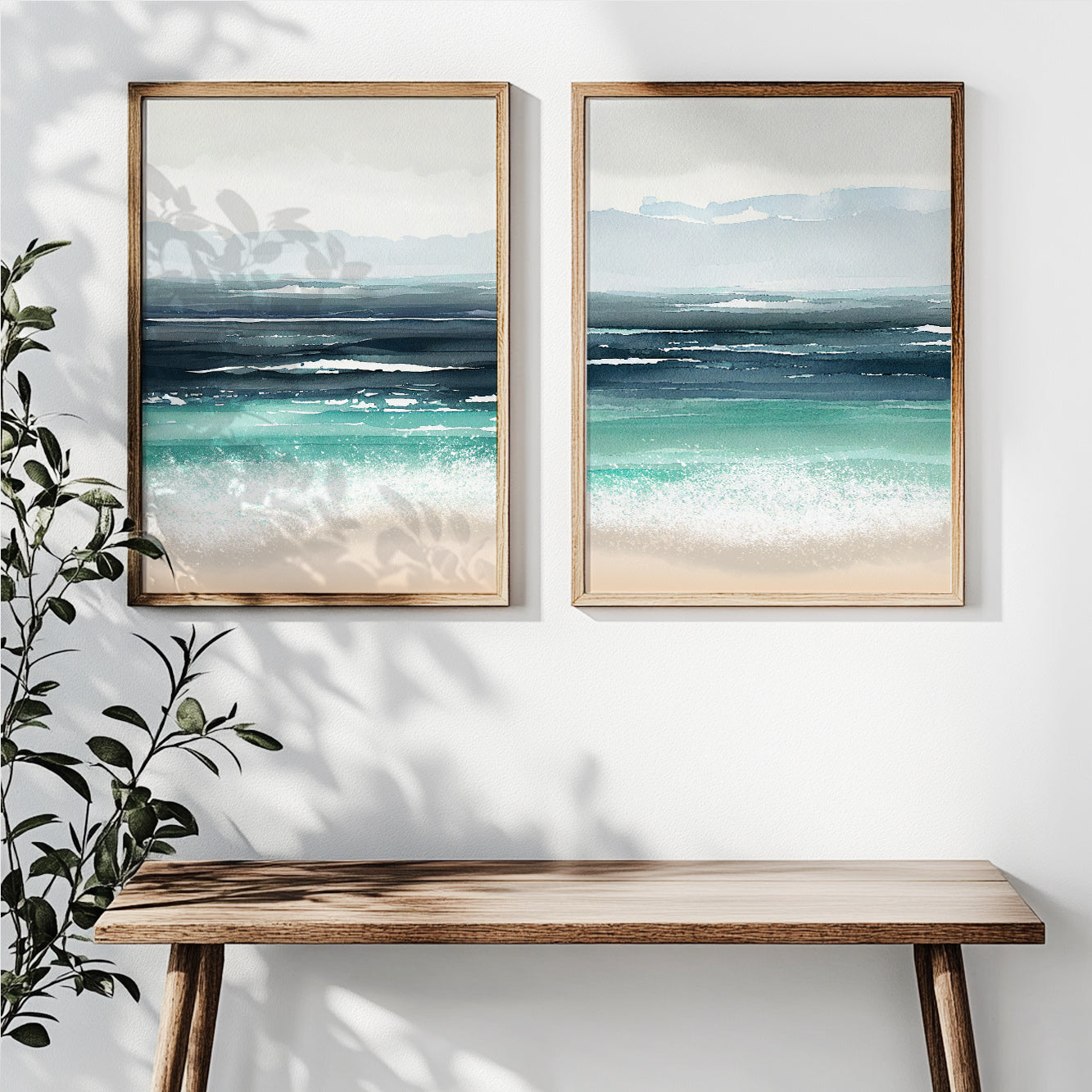 Ocean-inspired minimalist wall décor in soft neutral tones