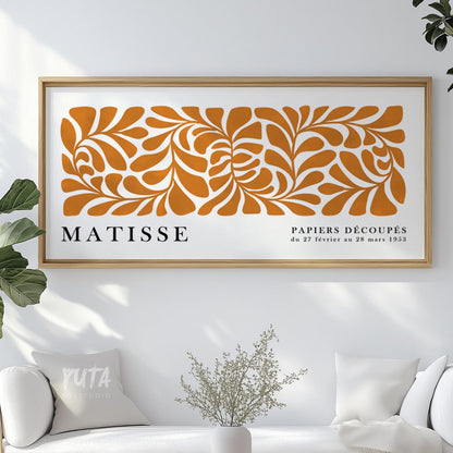 Orange botanical wall art showcasing decorative floral motifs and contemporary Matisse inspired styling