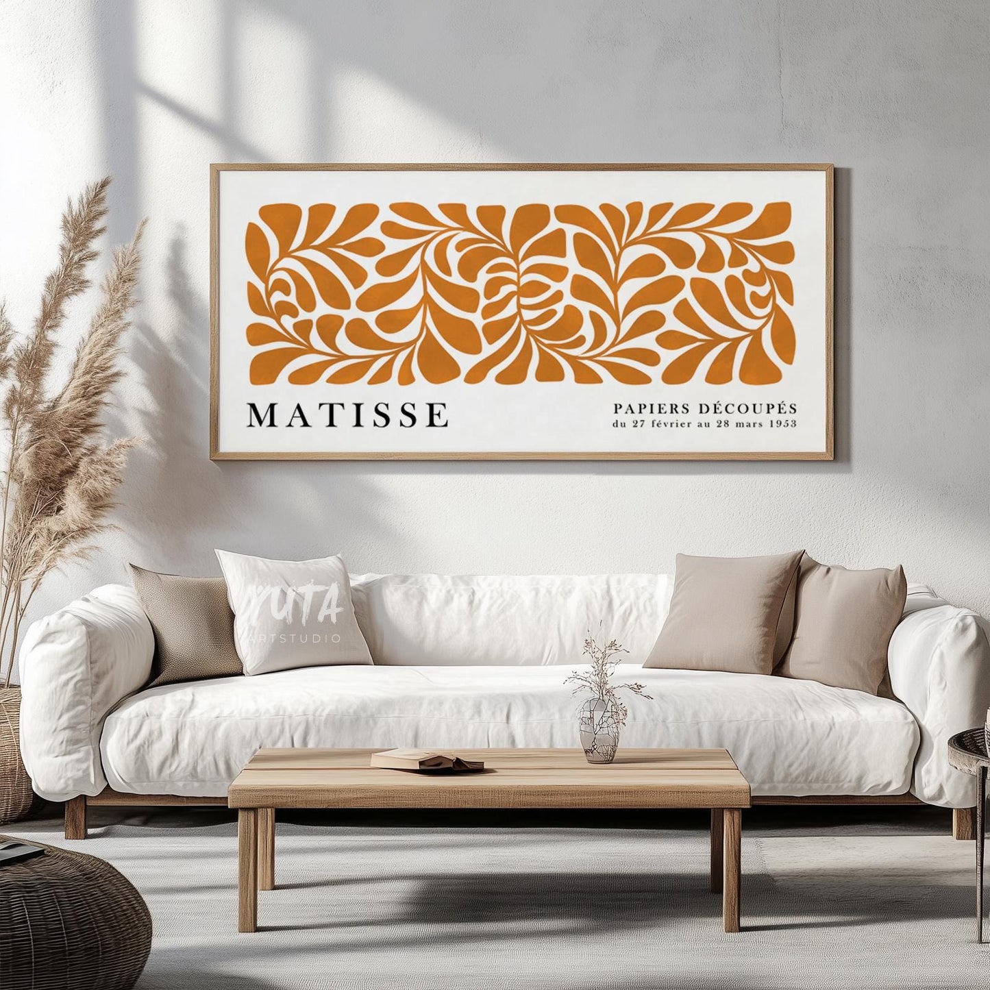 Orange Matisse wall art with abstract botanical shapes and decorative floral cutout composition