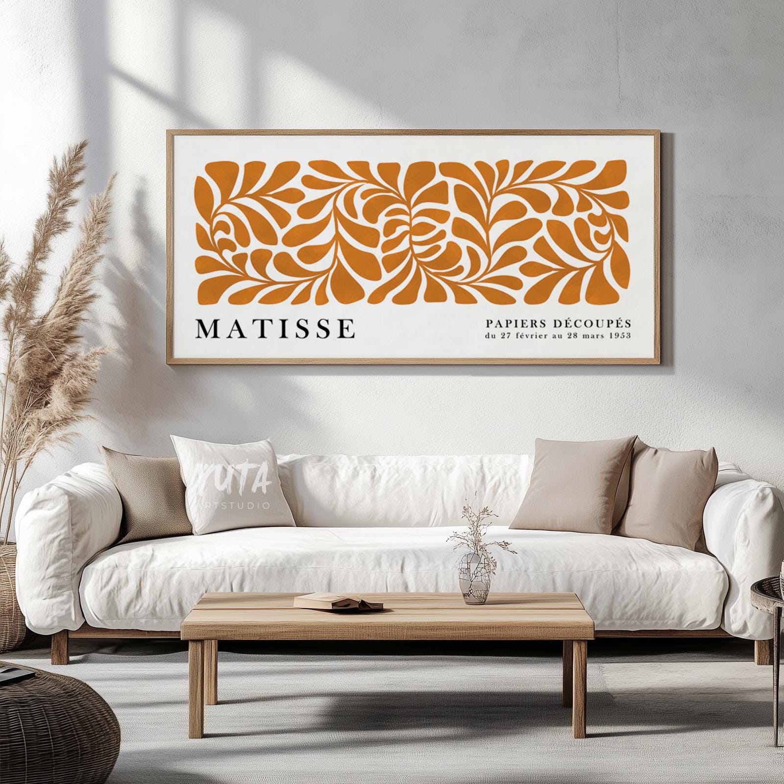 Orange Matisse wall art with abstract botanical shapes and decorative floral cutout composition