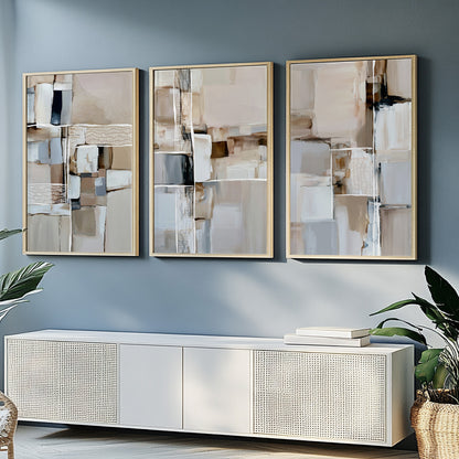 Neutral gallery wall with elegant abstract artwork in warm earthy tones