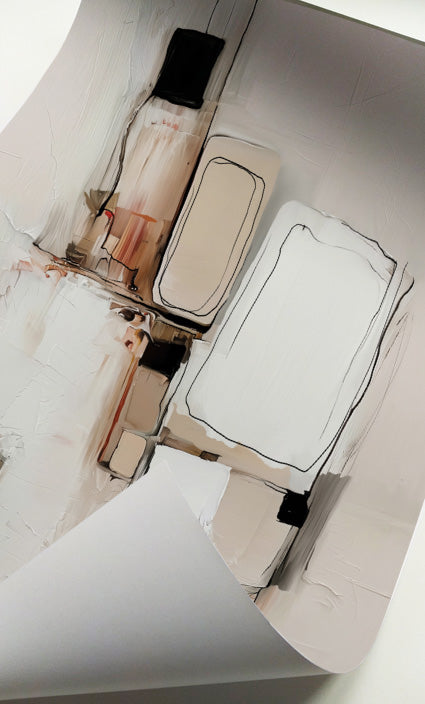 Beige abstract wall décor combining expressive textures with minimalist geometric forms