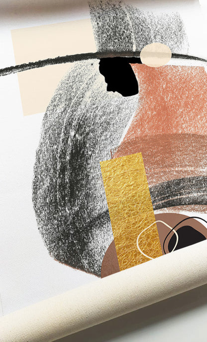 Organic Modern abstract prints featuring bold brushstrokes and textured gold elements