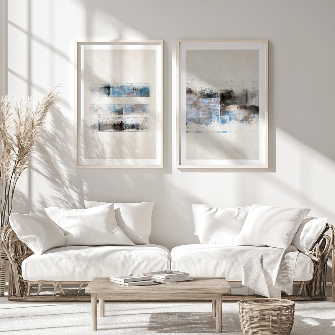 Neutral abstract painting set for living room walls