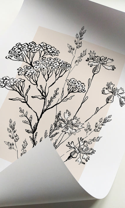 Contemporary wildflower line art for bedroom walls